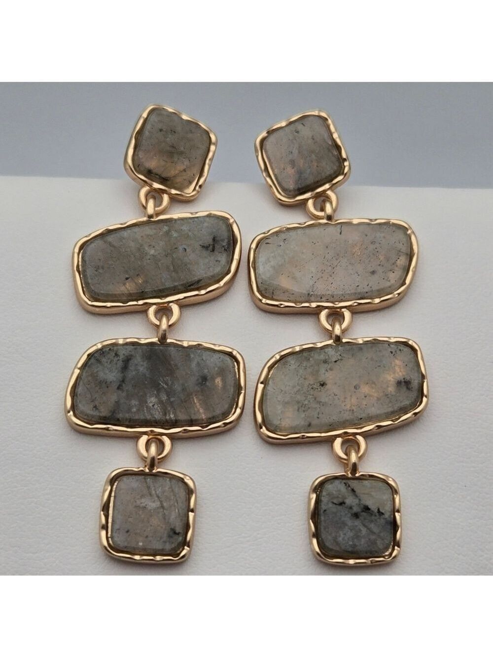 Banana Republic Factory Labradorite Tiered Drop Earrings Gold Tone